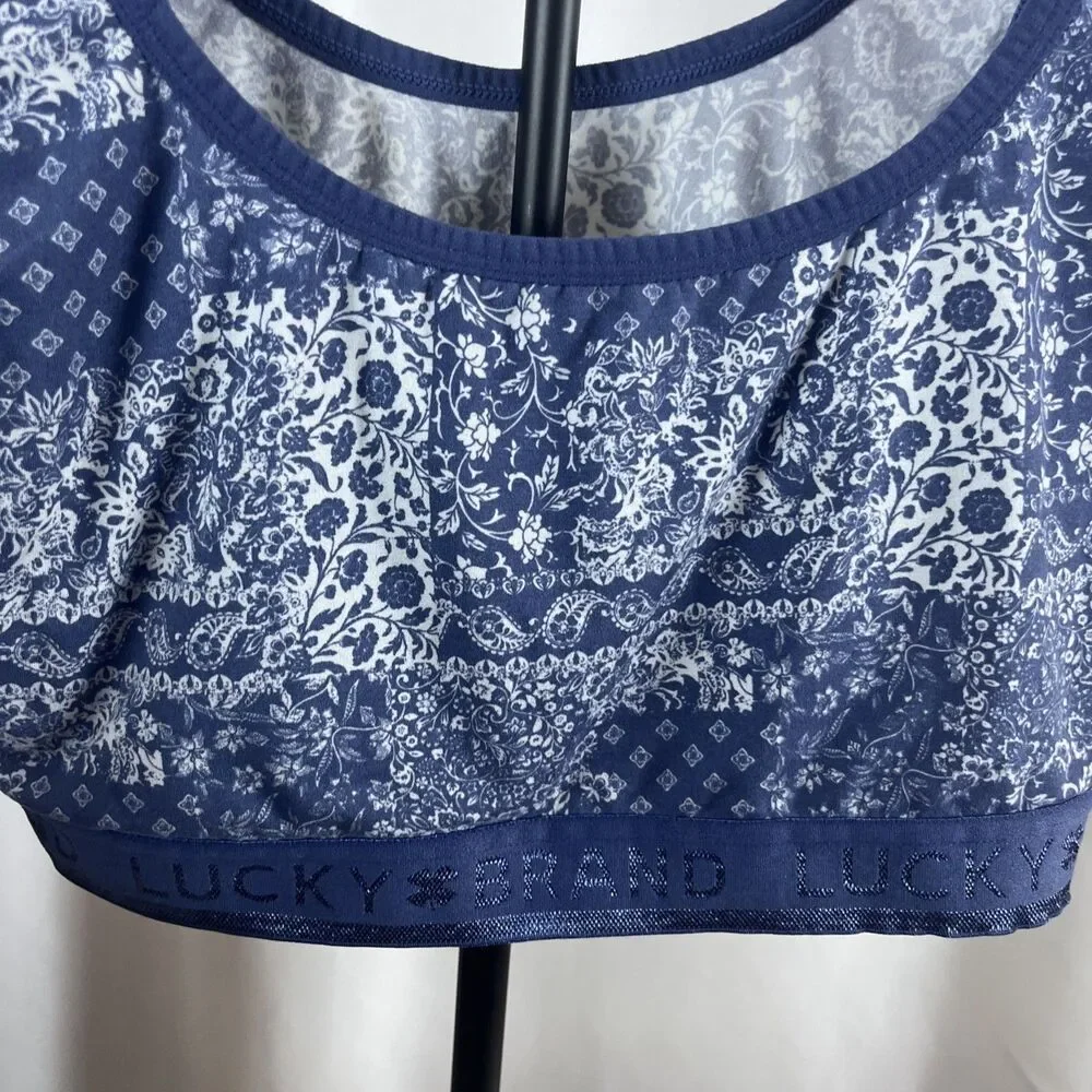 Lucky Brand Paisley Bralett Sport Bra XL Blue Activewear